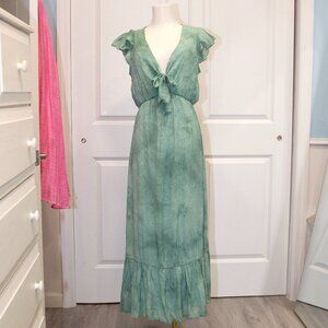 Lulus Sage Green Tie-Front Maxi Dress – Flutter Sleeves, Size S